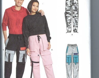 Uncut  new look Sewing Pattern 6745 Unisex Cargo Pants with Contrast Pockets Men's Women's Misses Sportswear Separates Size xs-xl FF