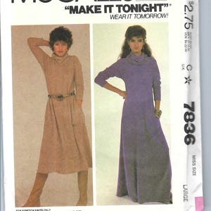 Uncut vintage mccalls sewing pattern  7836, Misses' Pullover Dress for Stretch Knits Only Misses' Size L FF