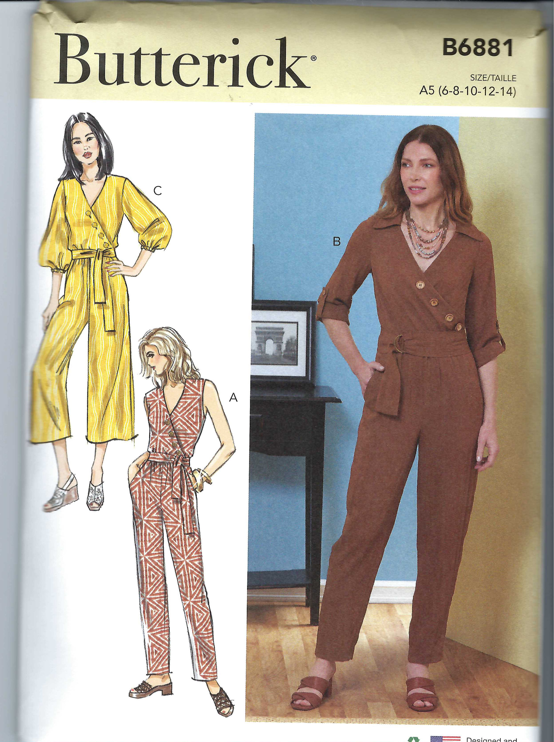 Unbeschnittenes butterick Schnittmuster 11351 6881 Unbeschnittenes Schnittmuster für Misses Jumpsuit mit Gürtel Grösse 6-14 16-24 FF