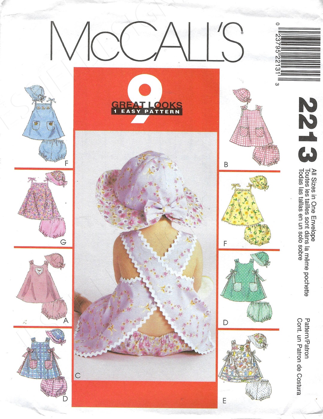 Uncut Mccalls Sewing Pattern 2213 Baby Dresses, Panties and Hat Sizes S ...