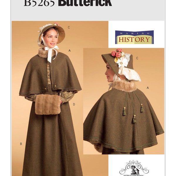 Vintage Historical Bib Half Aprons Victorian Butterick sewing pattern 5265 Cape, Skirt, Bonnet and Fur Muff 6-8-10-12 14-16-18-20 Uncut