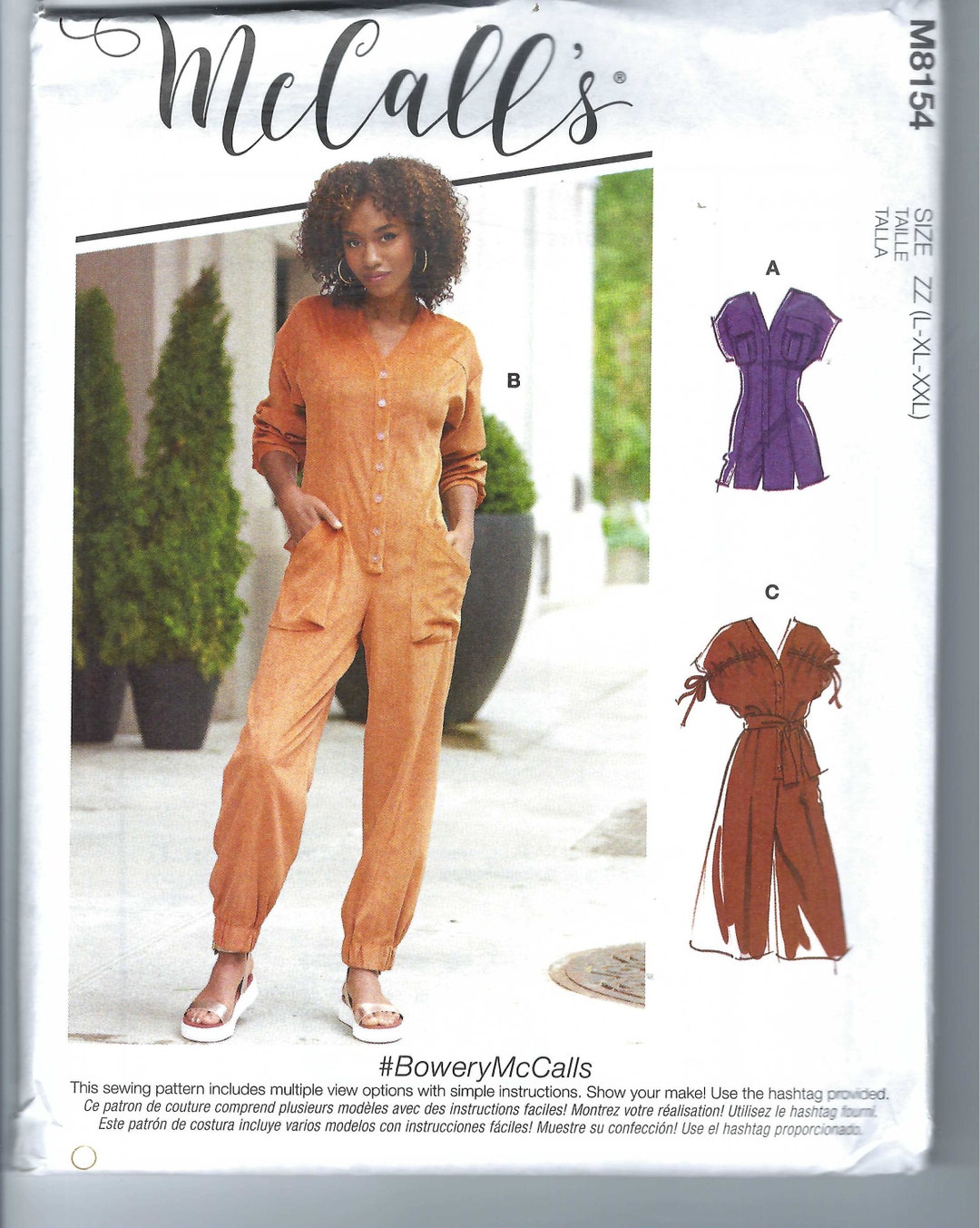 Uncut Mccalls Sew Sewing Pattern Jumpsuit With Variations 8154 Size XS ...