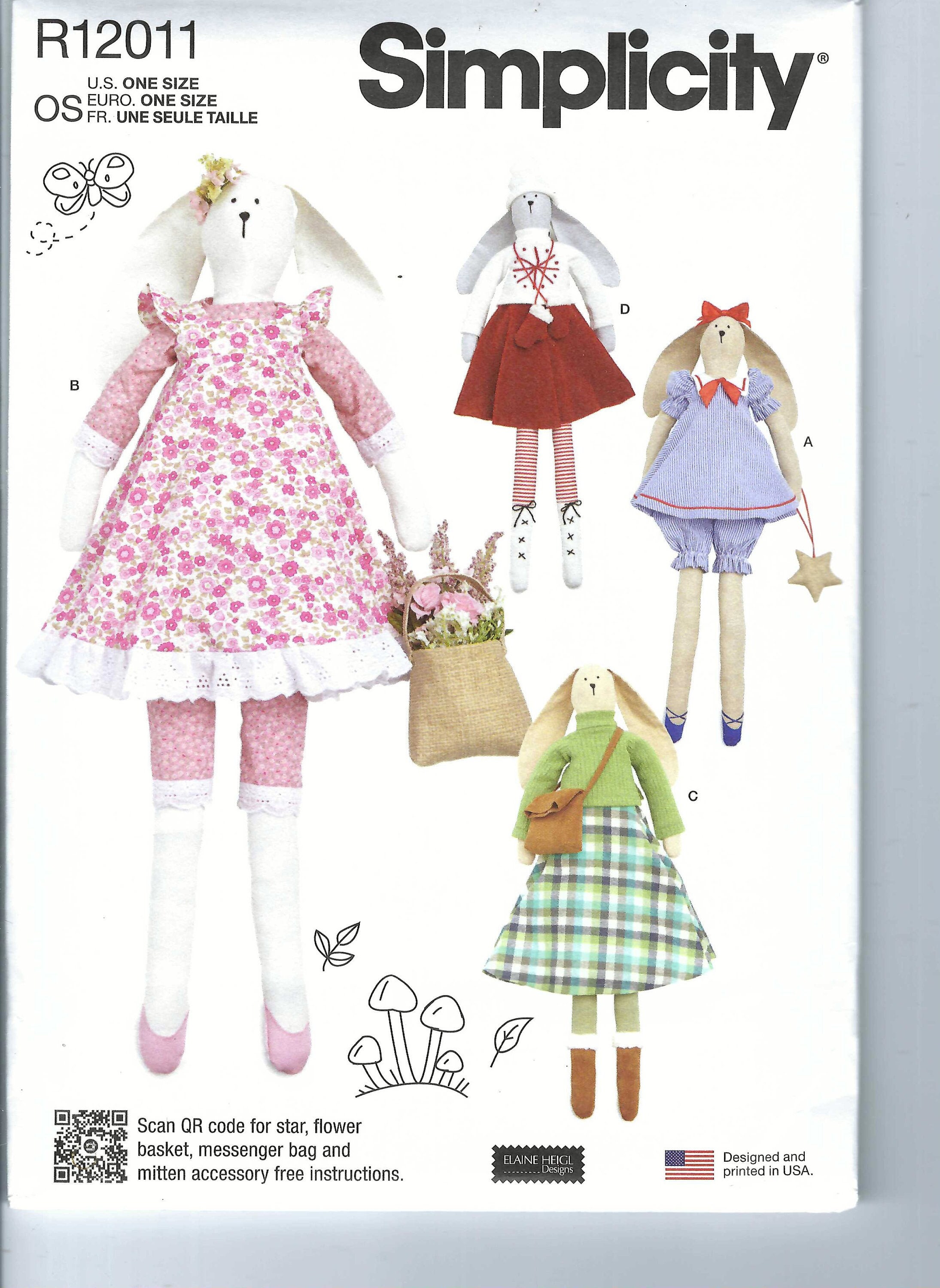 Uncut Simplicity Sewing Pattern 12011 Slender Plush Bunny and Clothes ...