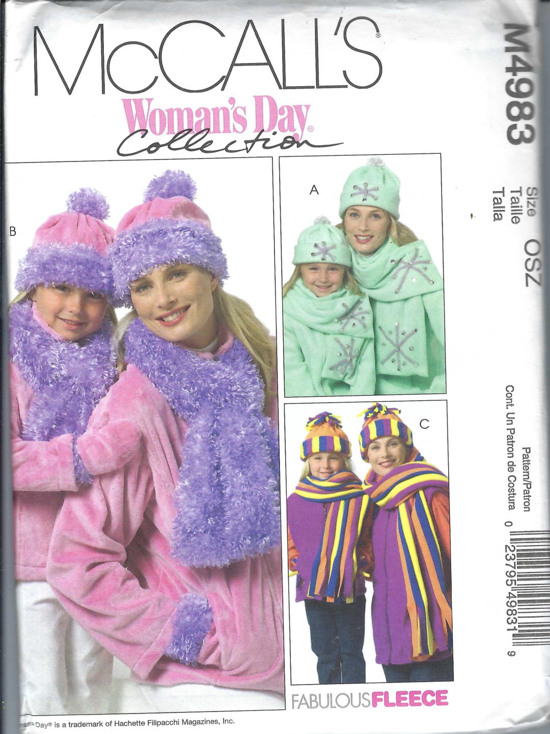Uncut Mccalls Sewing Pattern 4983 for Fleece Jacket , Hats, Scarf ...