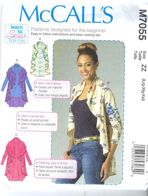 Uncut Mccalls Sewing Pattern 7055 Y Learn to Sew Misses' Draped