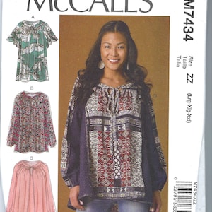 Uncut  Mccalls Sewing Pattern 7434 loose PULLOVER TOPS Misses Sizes xs-s-m  Lrg 16-18 Xlg 20-22 Xxl 24-26 FF