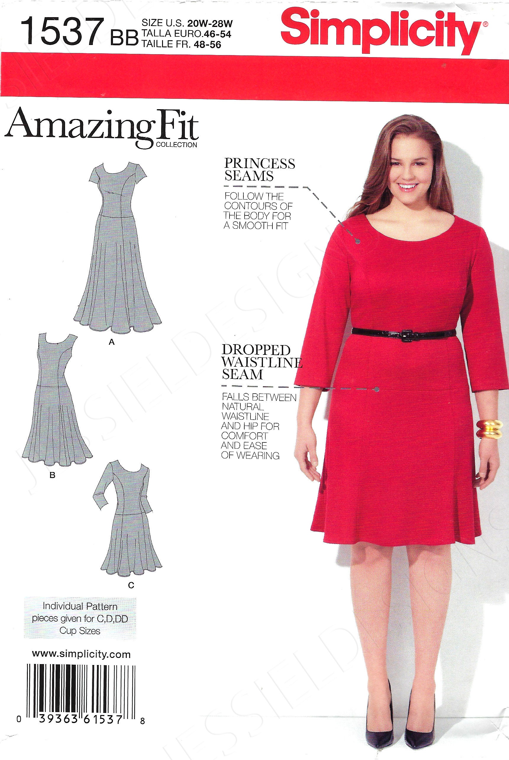 Uncut Simplyicity Schnittmuster 506 1537 Misses Amazing Fit Kleid Gr. 10-18 20-28 FF