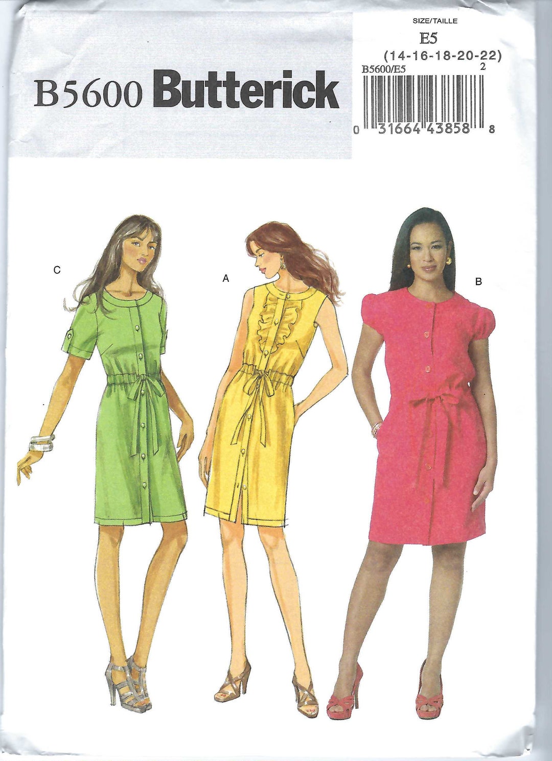 Uncut Butterick Sewing Pattern 5600 Semi-fitted Dress Sewing - Etsy