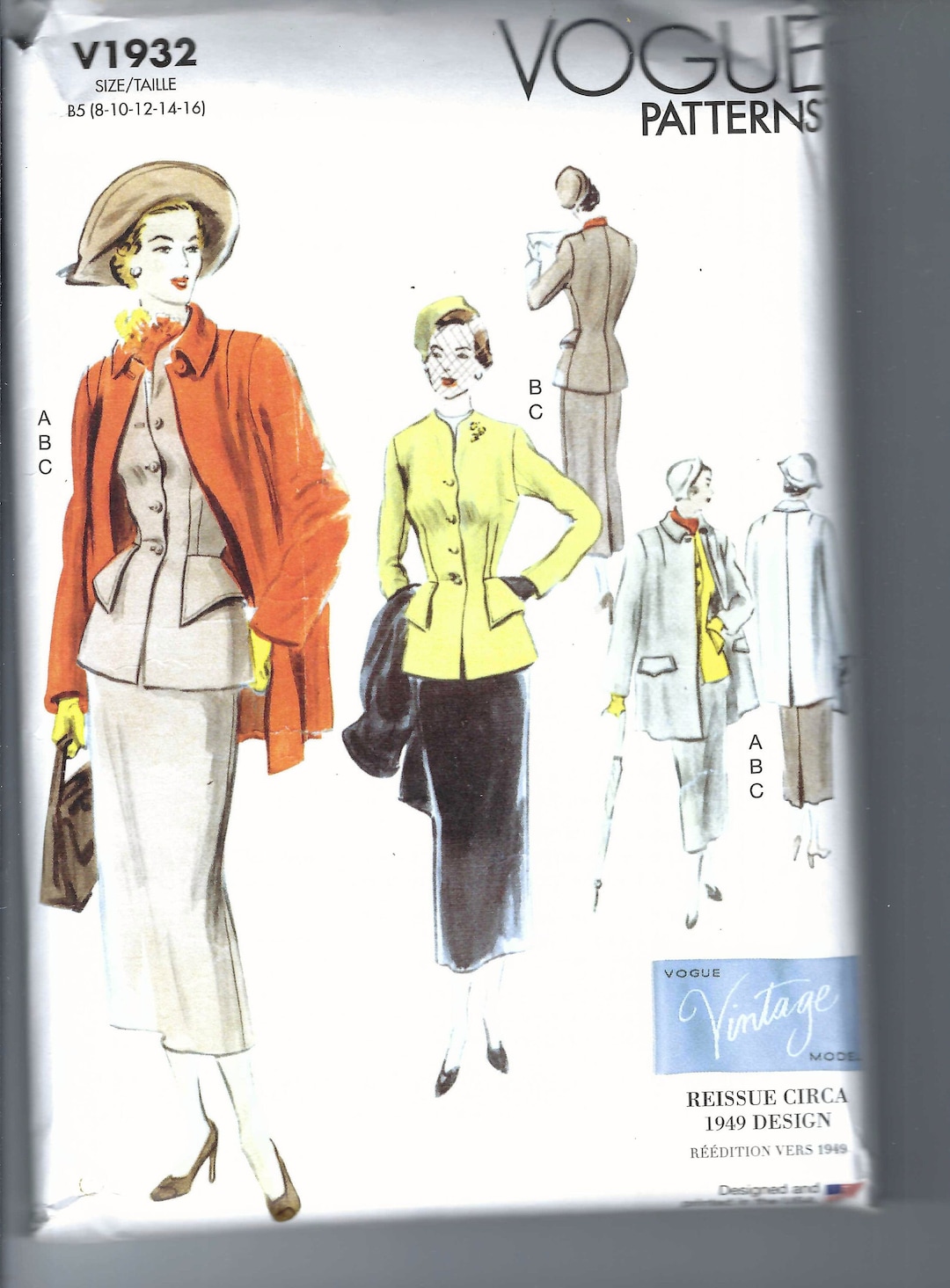 バッグ M Uncut Vogue Sewing Pattern 1932 Misses' Vintage Suit and Coat Size