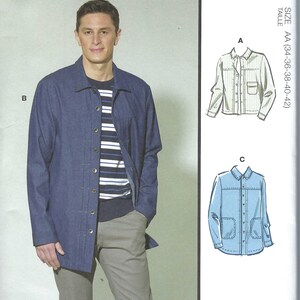 May include: A sewing pattern for a long-sleeved shirt with a button-down front and two pockets. The pattern includes multiple view options with simple instructions. The pattern is designed and printed in the USA. McCall's R11619.
