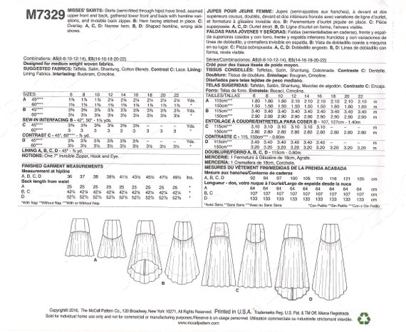 de costura McCalls sin cortar 494 7329 Patrón falda - Etsy España