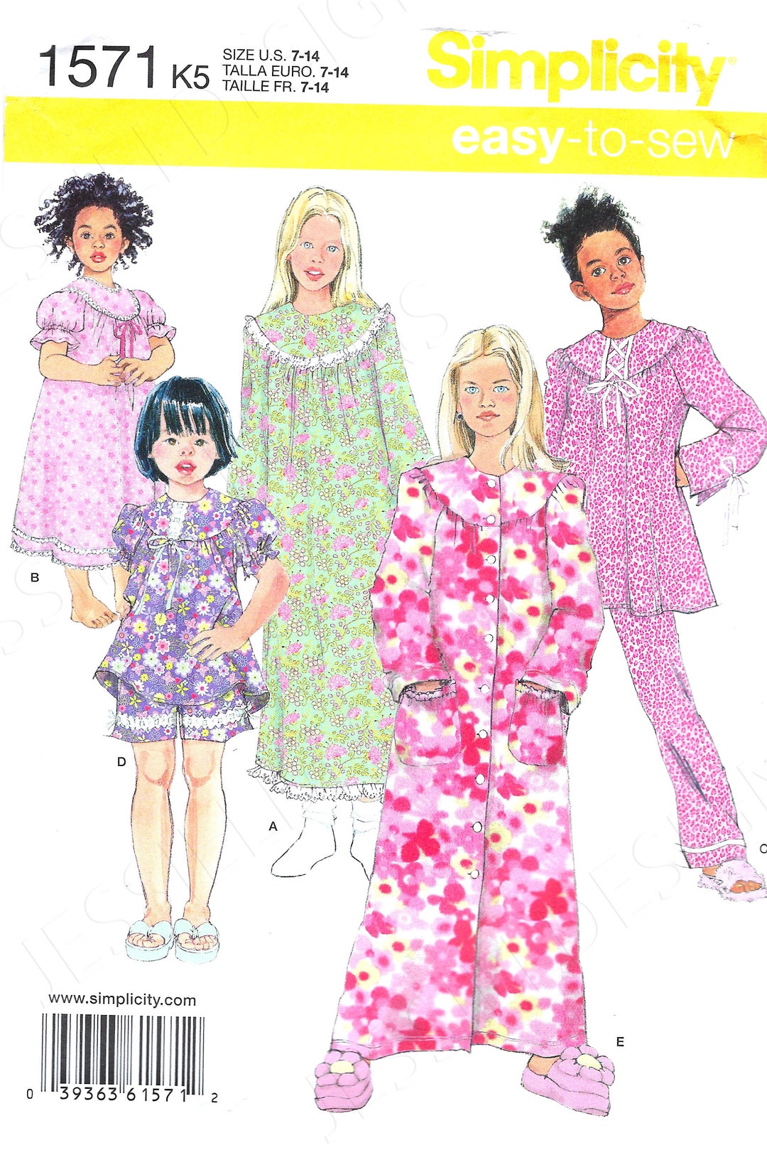 Uncut Simplicity Sewing Pattern 1571 Child's Pajamas, Nightgown, Robe ...