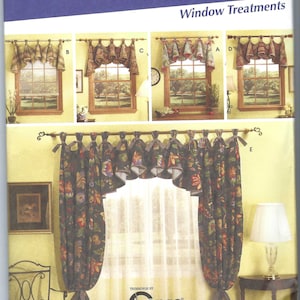 May include: A Simplicity pattern for home decorating, showcasing window treatment designs. The pattern includes Spanish instructions and features various styles of valances and curtains. The text "EASY! Can Tops" is prominently displayed.
