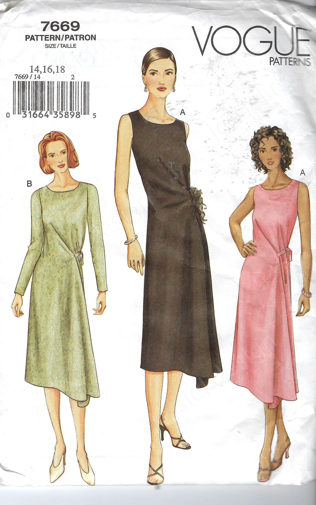 Uncut Vogue Sewing Pattern 7669 Semi-fitted Dress Slightly - Etsy