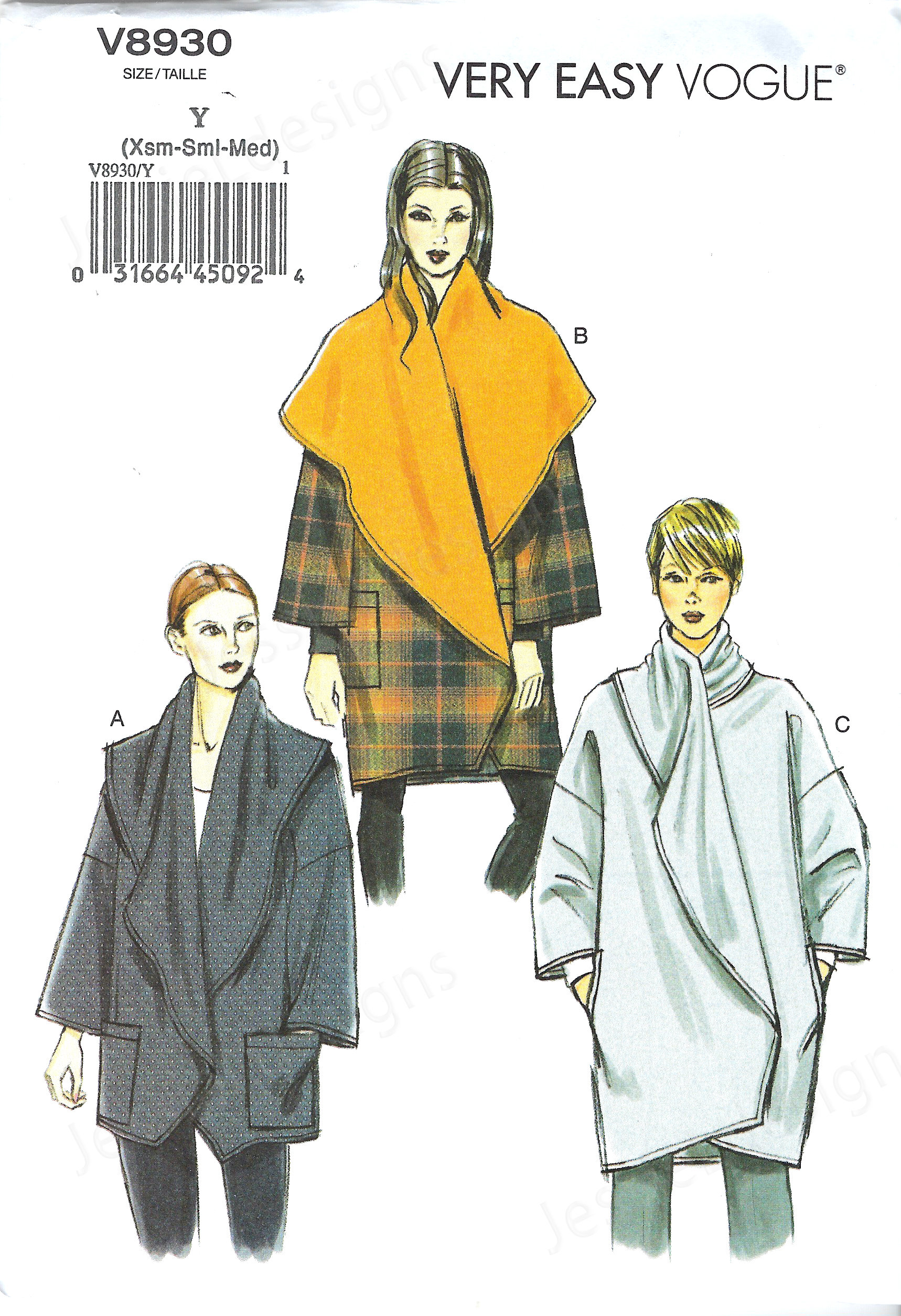 Uncut Vogue Sewing Pattern Wrap Jacket / Coat - Vogue 8930