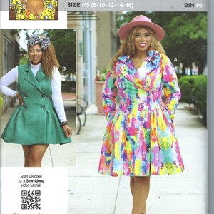Può includere: Un cartamodello per un abito con stampa astratta colorata e un cappello rosa. Il cartamodello si chiama "Know Me" di Mimi G ed è di taglia K5 (8-10-12-14-16). Il cartamodello include un codice QR per un tutorial video di cucito.