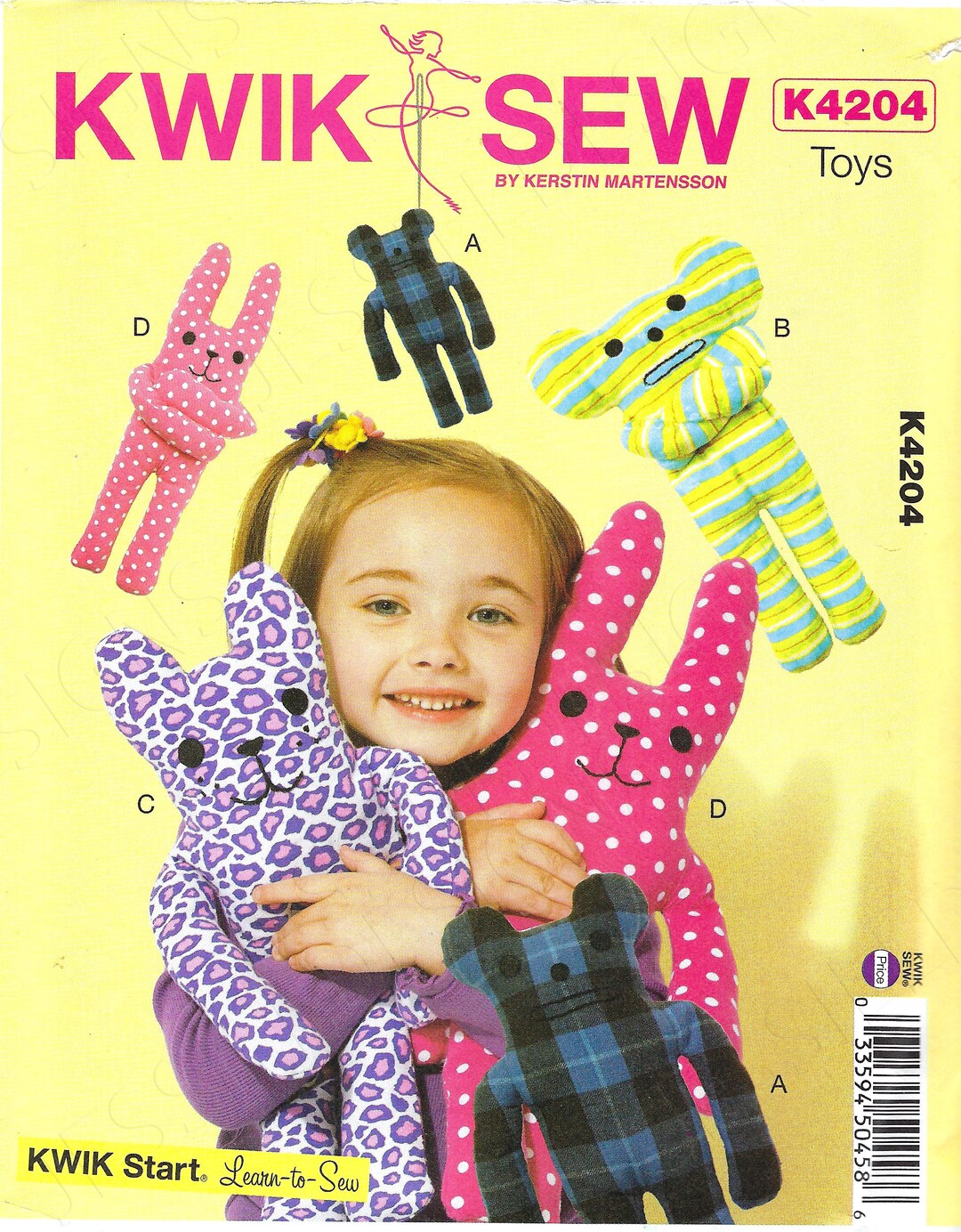 Uncut Kwik Sewing Pattern 4204 Sew Kwik Sew Kids Stuffed Doll Toys 15 ...