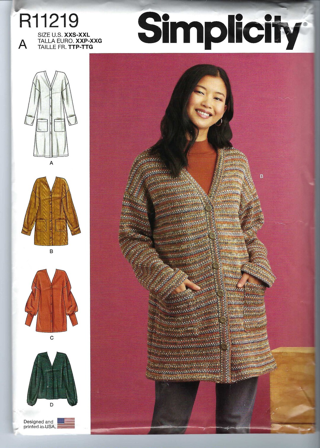 Uncut Simplicity Sewing Pattern 11219 9373 Cardigan Size U.S. XXS-XXL ...