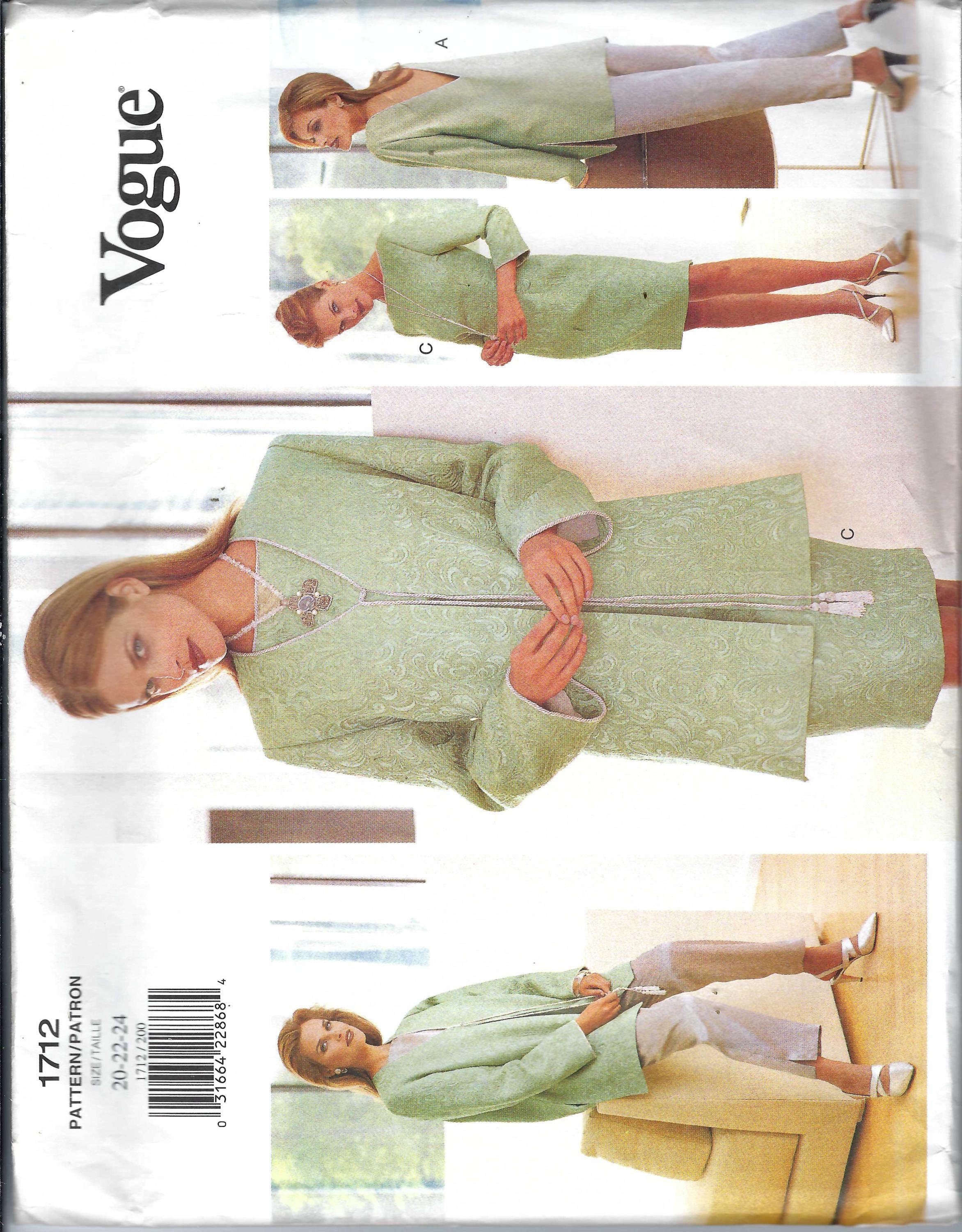 Uncut Vogue Sewing Pattern 1712 Miss Jacket, dress, top and pants size 20-24