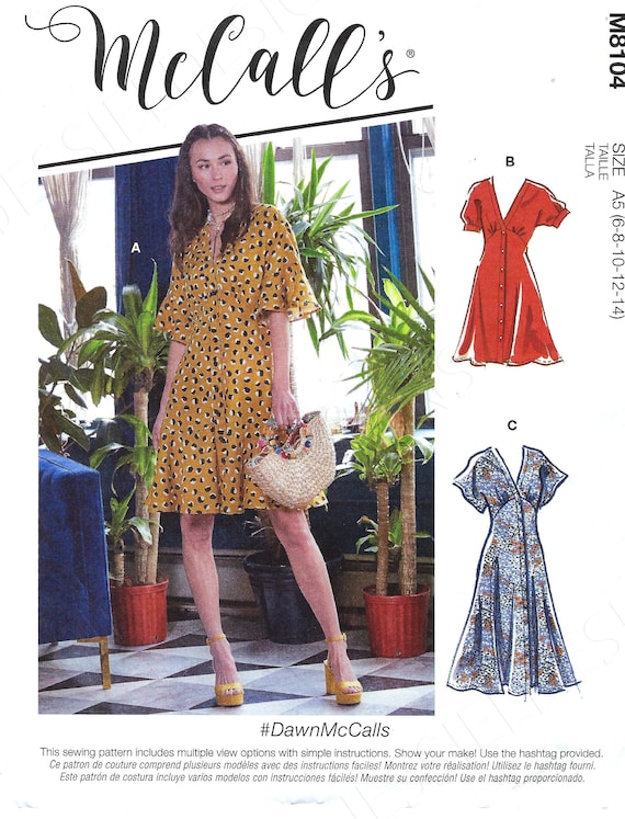 mccalls empire waist dress pattern Uncut Sewing 10616 8104 Misses Button Front Dresses With Dolman Sleeve and Length Variations Sz 6-14 16-24 FF western glam dress Ganado Navajo Rugs - Vintage sewing Style:C