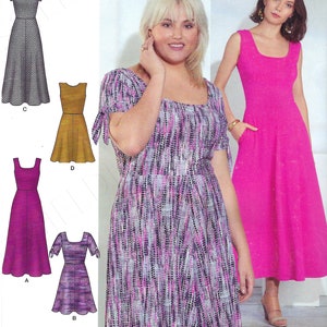 Uncut Simplicity sewing Pattern 10116 8874 - A-Line Flared Dress, 2 Lengths - Square or Round Neck - Sleeve Options - Sizes 10-18 20-28 FF