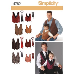 UNCUT Simplicity 4762 Sewing Pattern, Boys and Men Vests and Ties  Boys S - M - L and Mens S - M - L - XL  FF