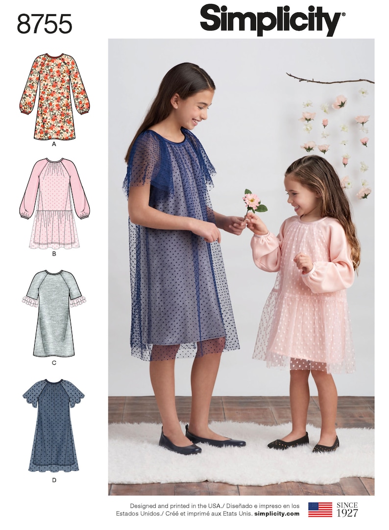 Uncut Simplicity Sewing Pattern 8755 Children/'s and Girls/' Dresses size 3-6 7-14 FF