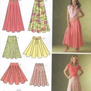 May include: A sewing pattern for a skirt with five different styles. The pattern includes a floral print, a solid pink, a yellow, a green, and a polka dot print. The pattern is for sizes 8, 10, 12, 14, and 16. The pattern is from Simplicity and the pattern number is 4188.