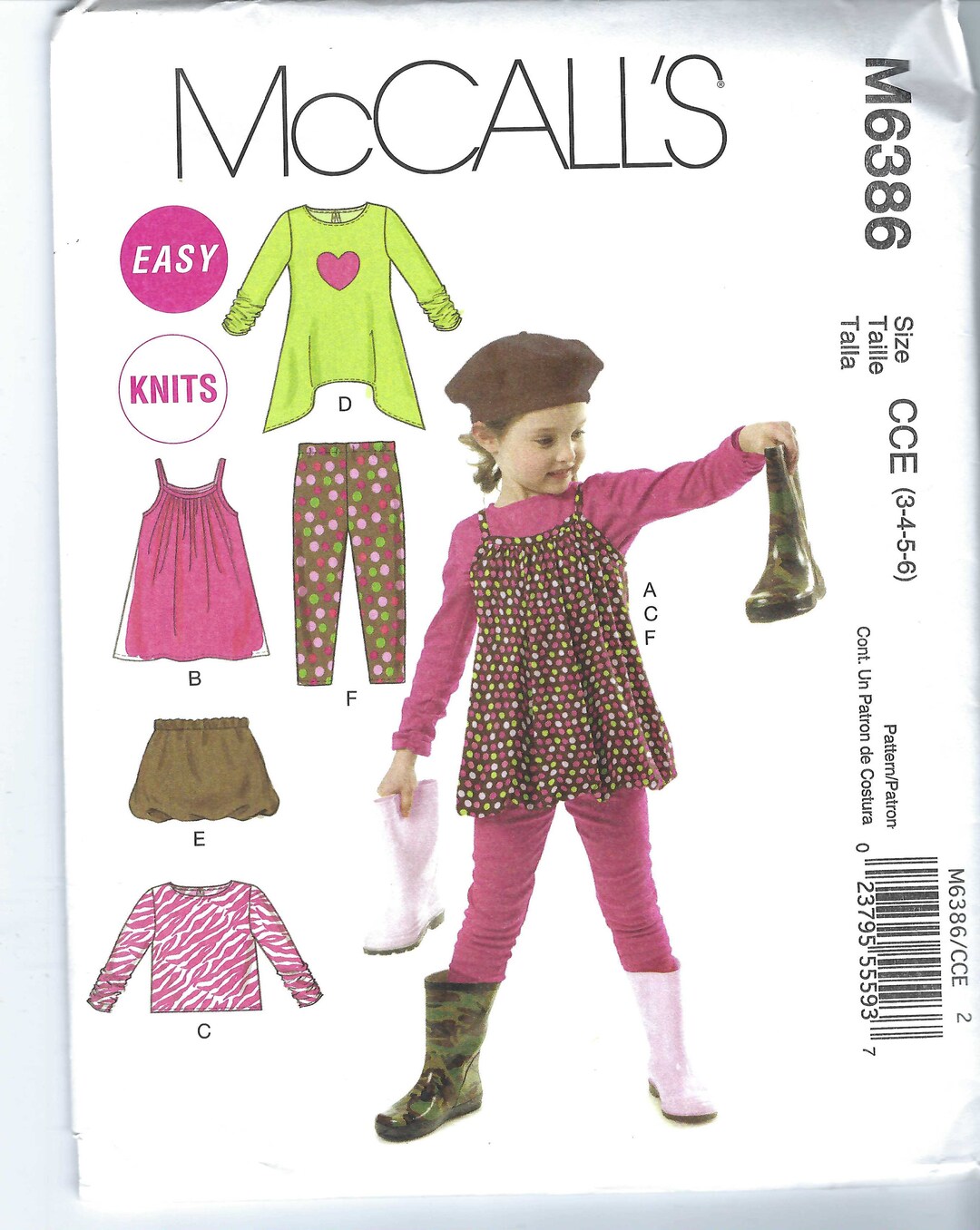 Uncut Mccalls Sewing Pattern 6386 Toddlers' Jumpers, Tops, Skirt ...