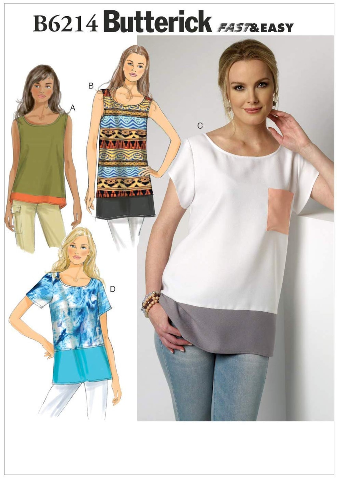 Uncut Butterick Patterns B6214 6214 Misses Top, Y (xsm-sml Uncut Butterick Patterns B6214 6214 Misses Top, Y (xsm-sml