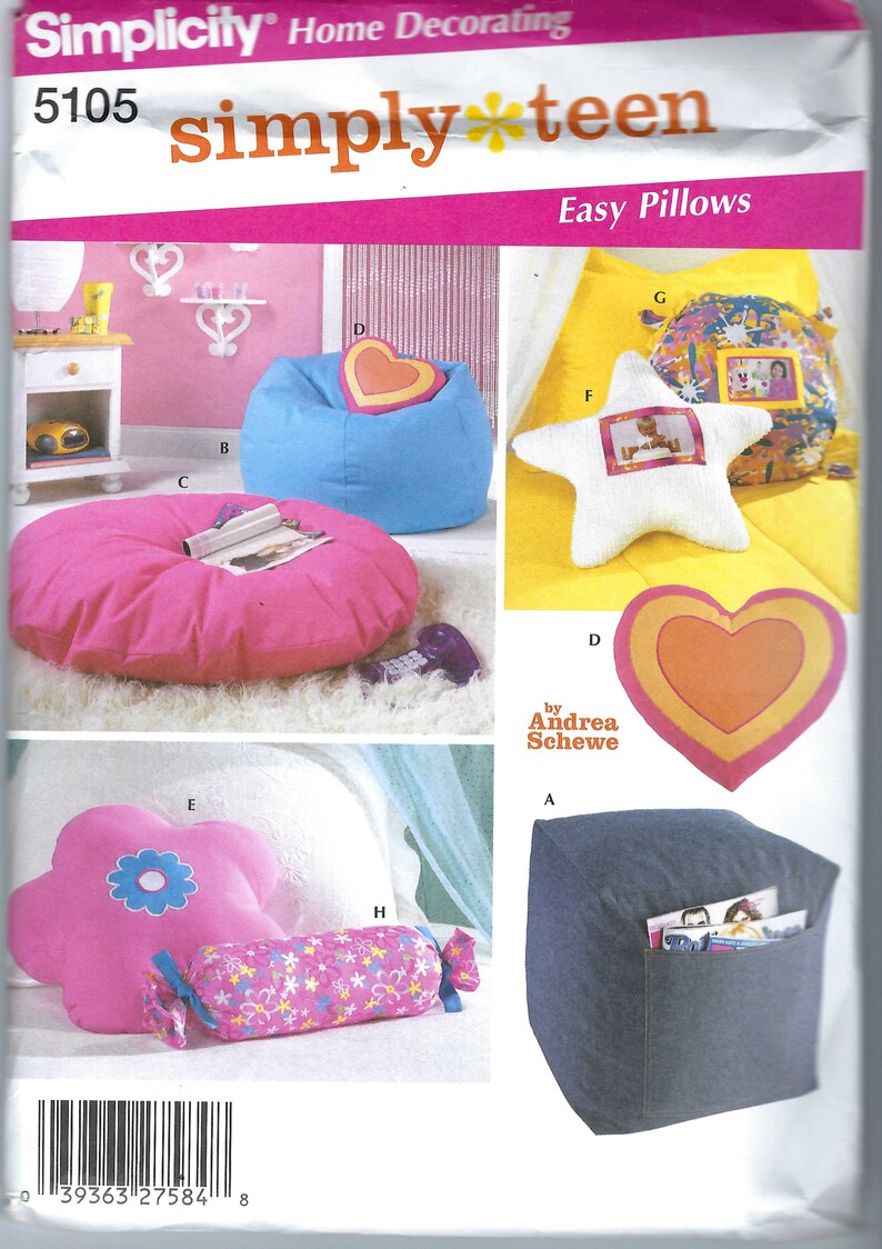Uncut Simplicity Sewing Pattern 5105 Simply Teen Beanbag chair, Ottoman and multiple pillows FF image 1