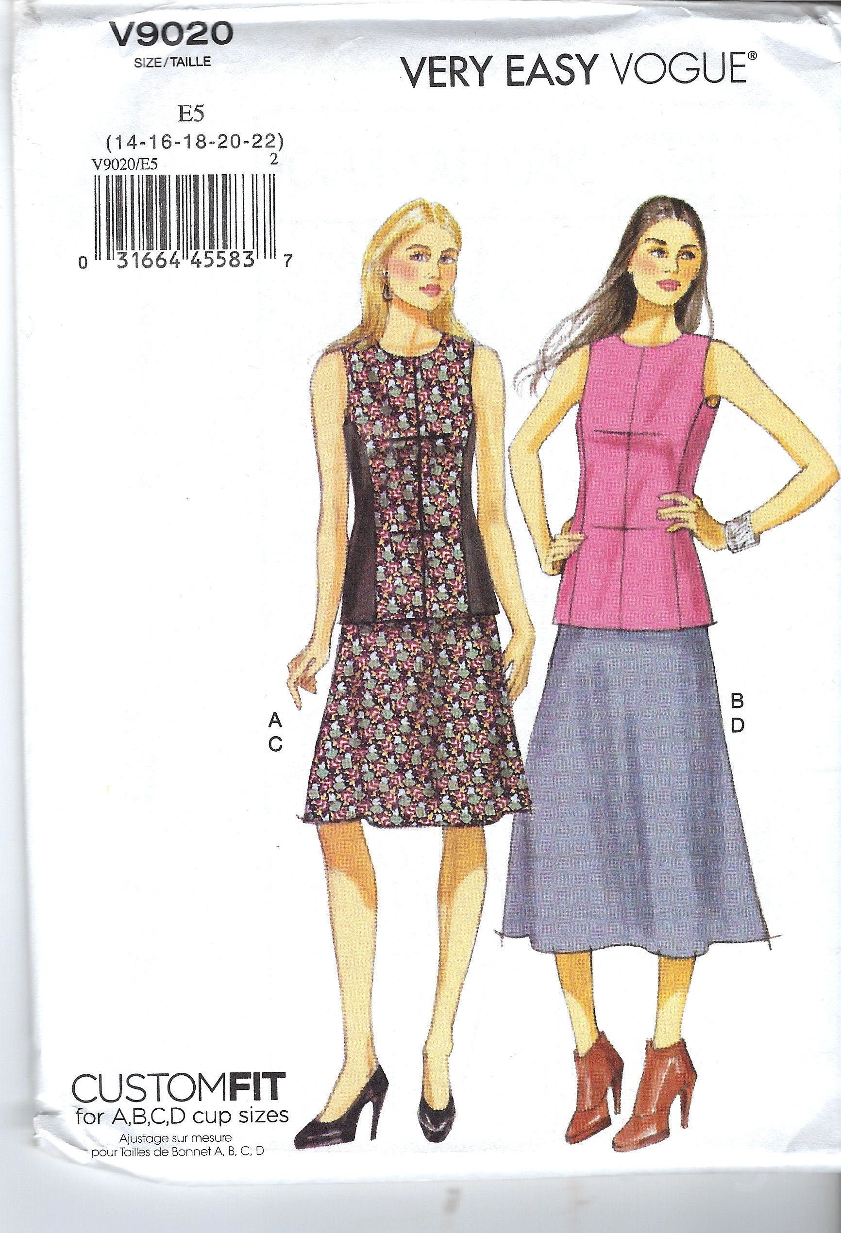 t.h Uncut Vogue Sewing Pattern 9020, Misses' Sleeveless Top and Loose