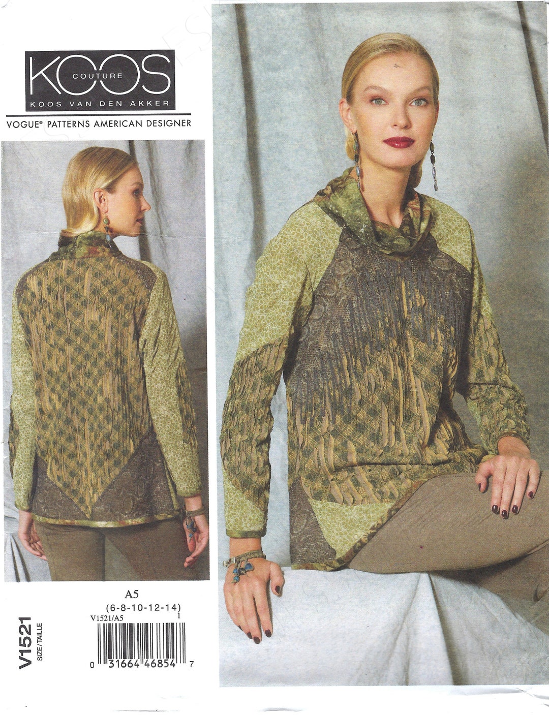 Uncut Vogue Sewing Pattern 1521 Misses' Cowl-neck, Front