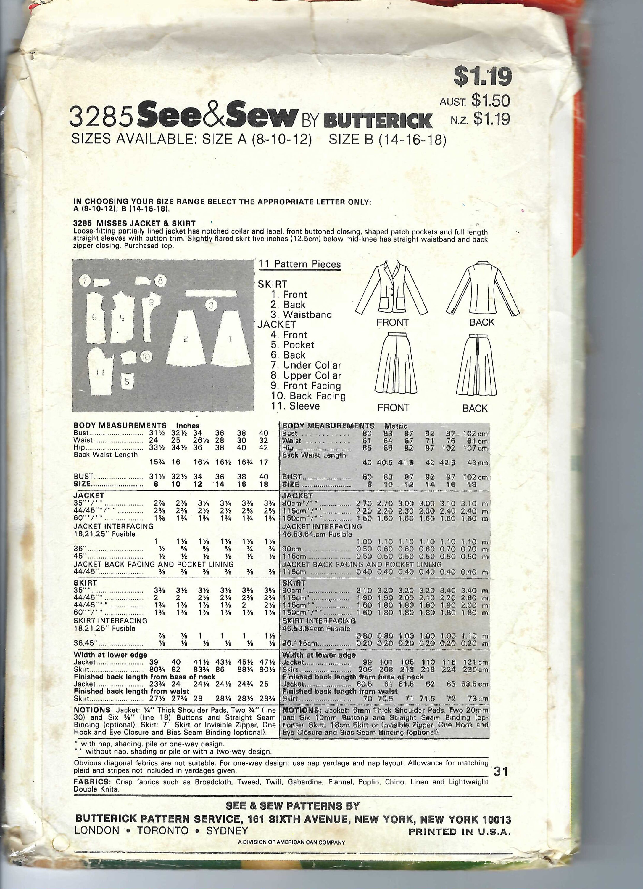 Uncut Vintage Butterick Sewing Pattern Misses' Loose Fitting Partially ...