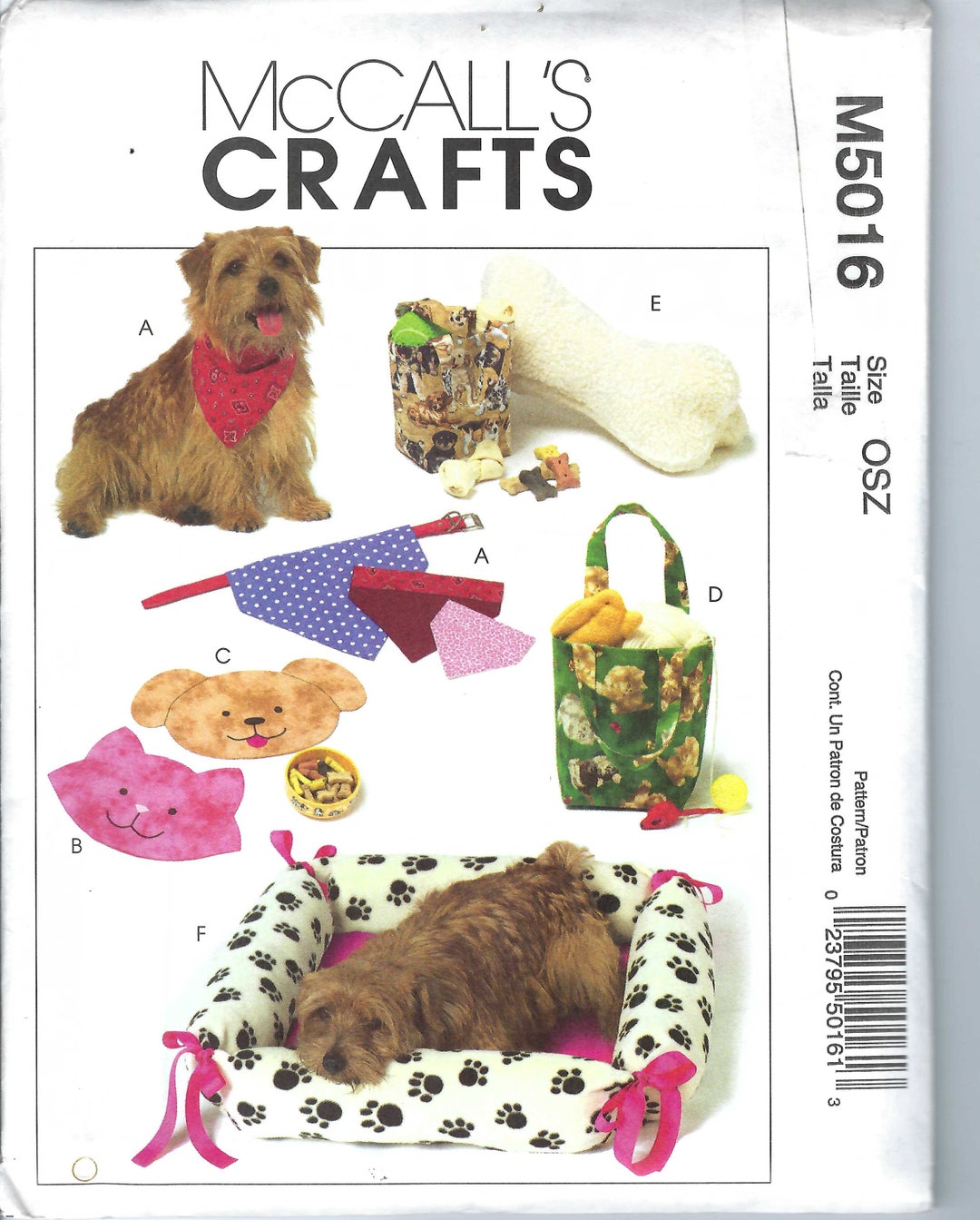 UNCUT Mccalls Sewing Pattern Pet Accessories Mccall's 5016 Sewing Pattern Beds Toys Collars ...