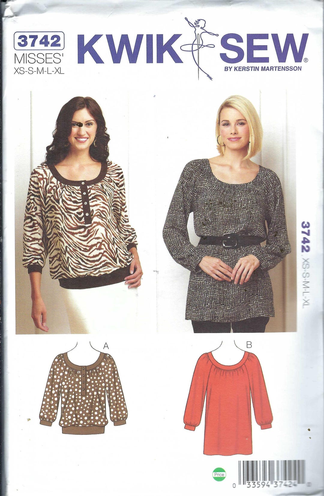 Uncut Kwik Sewing Pattern 3742 Misses' Pullover Top and Tunic Sizes XS ...