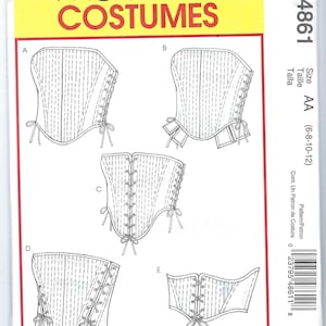 Pode incluir: Um padrão de costura McCall's Costumes, M4861, com vários designs de espartilhos. O padrão inclui ilustrações de espartilhos com detalhes de atacadores e várias formas. Tamanho AA (6-8-10-12).