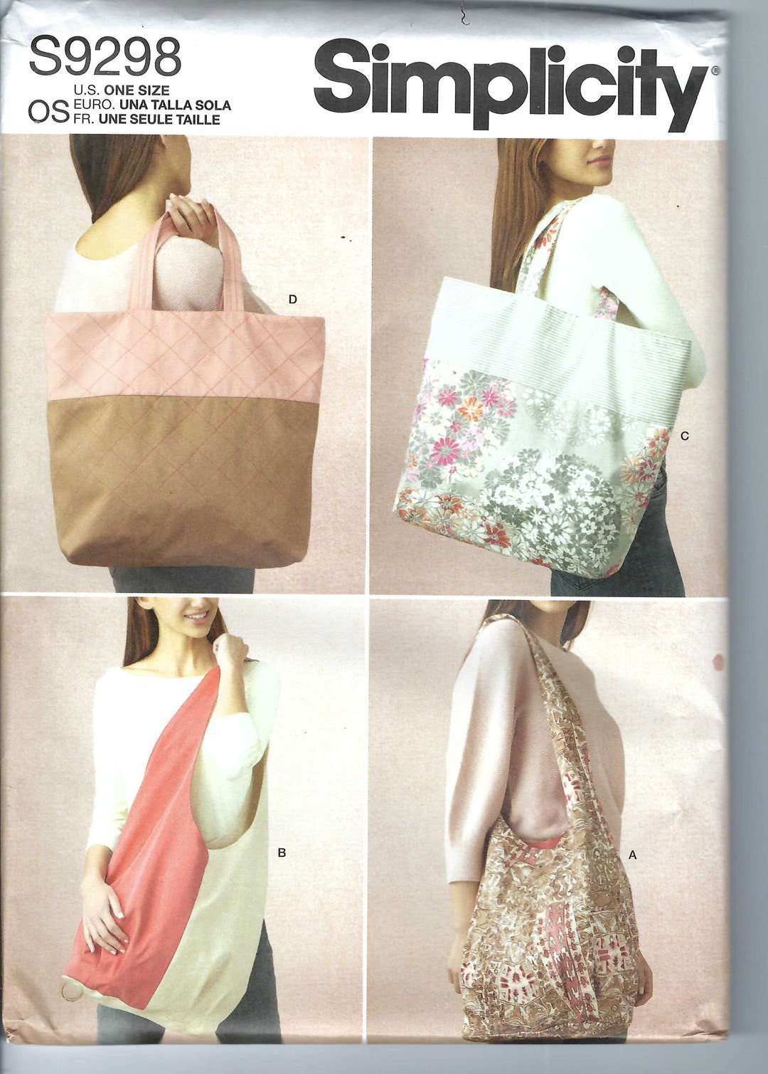 Uncut Simplicity Sewing Pattern Market Tote Bags 9298 Oversize Tote Bag ...