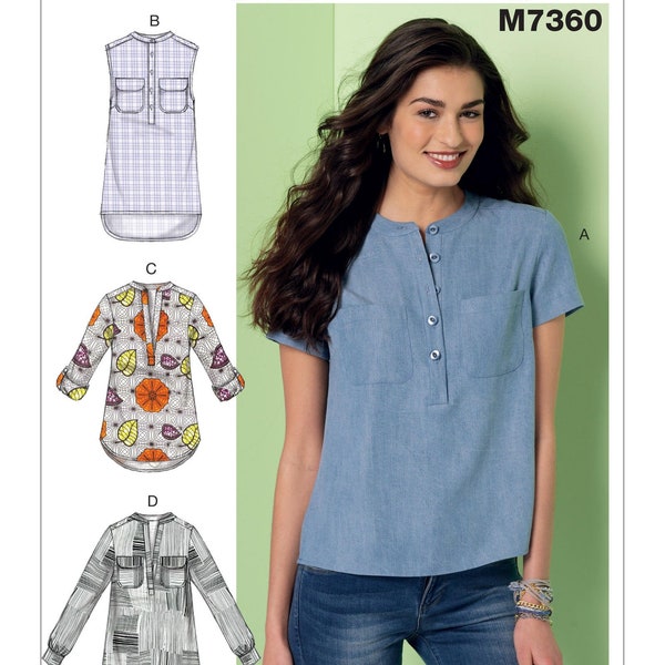 Uncut McCalls Sewing Pattern 7360 - Blouse - casual - with chest pocket Sizes (6-8-10-12-14) (14-16-18-20-22) Factory Folded