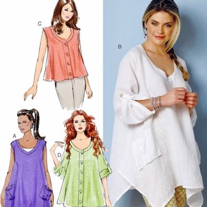 Fast & Easy to Sew Tops Sizes xs-m L-XL-XXL Butterick 6056 UNCUT Sewing Pattern Blouses