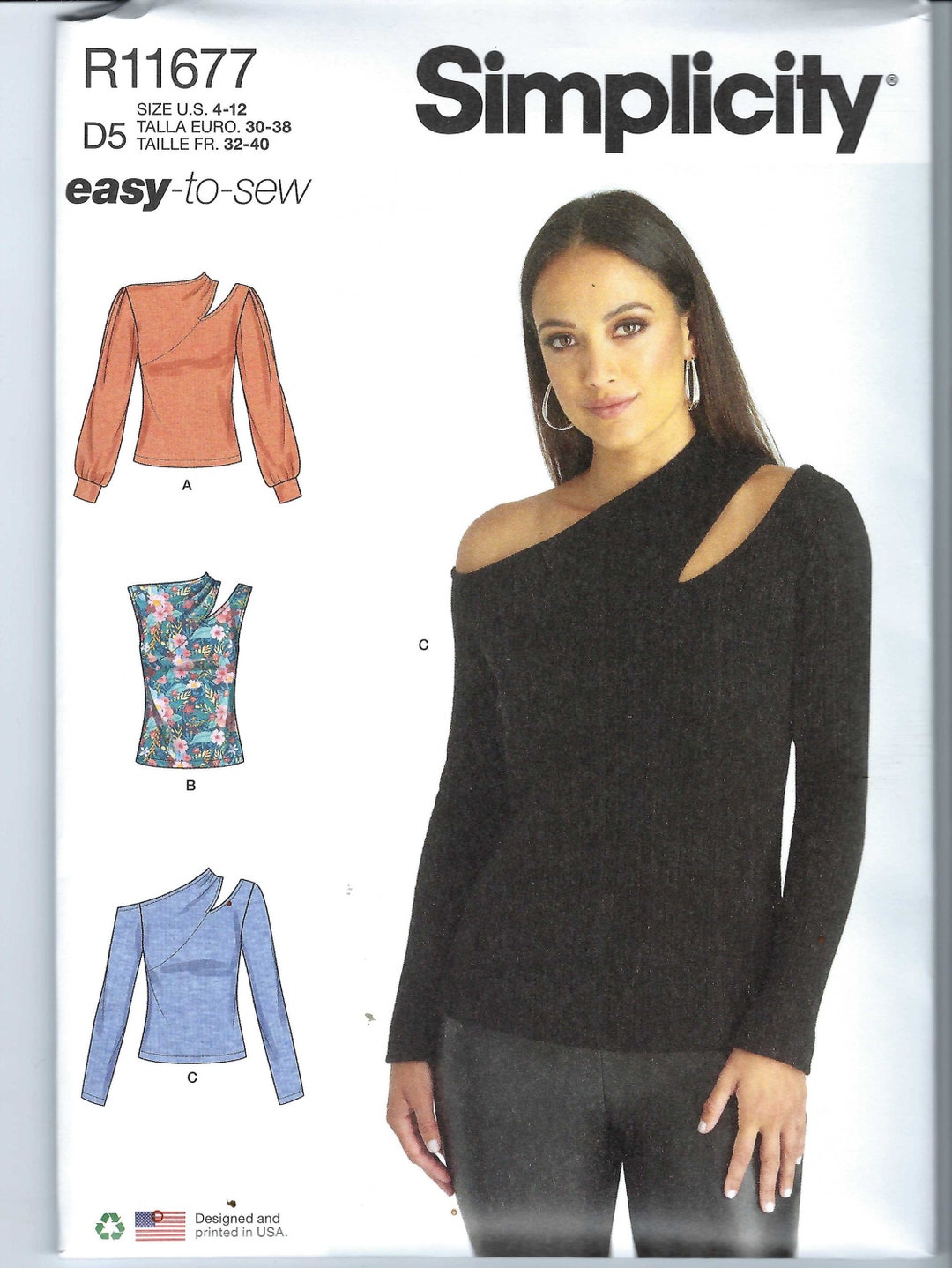 Uncut Simplicity Sewing Pattern 11677 9679 Misses' Knit Top With Sleeve