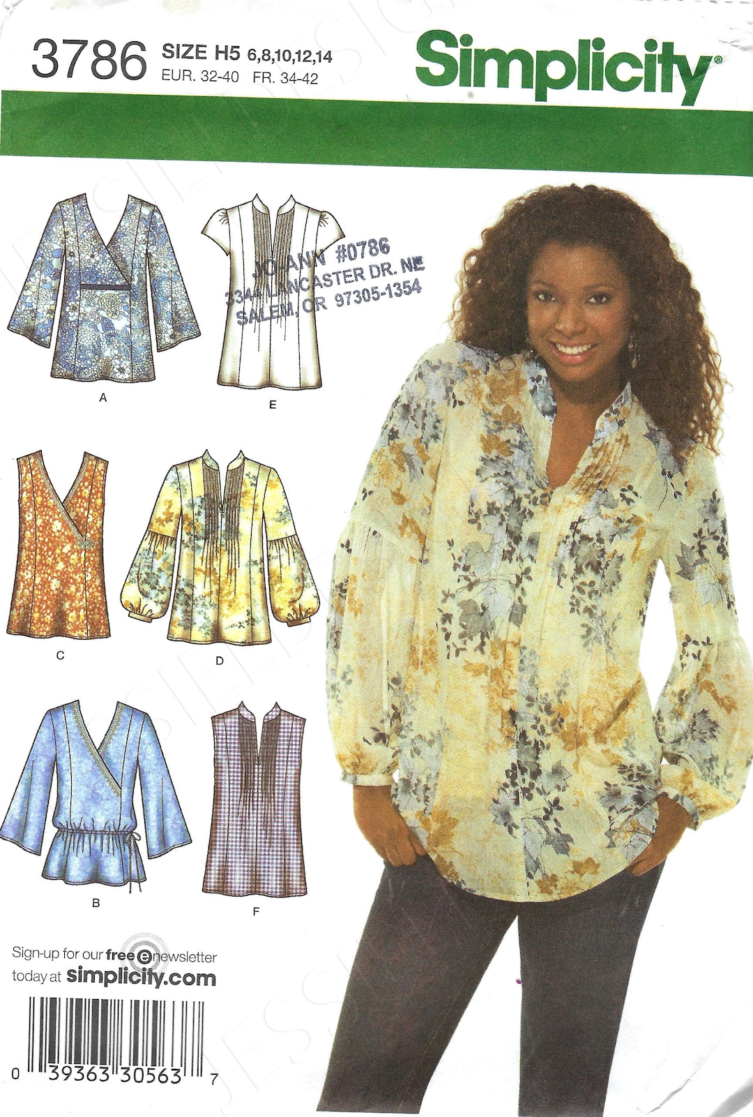 Uncut Simplicity Sewing Pattern 3786 Top Blouse Sewing Pattern