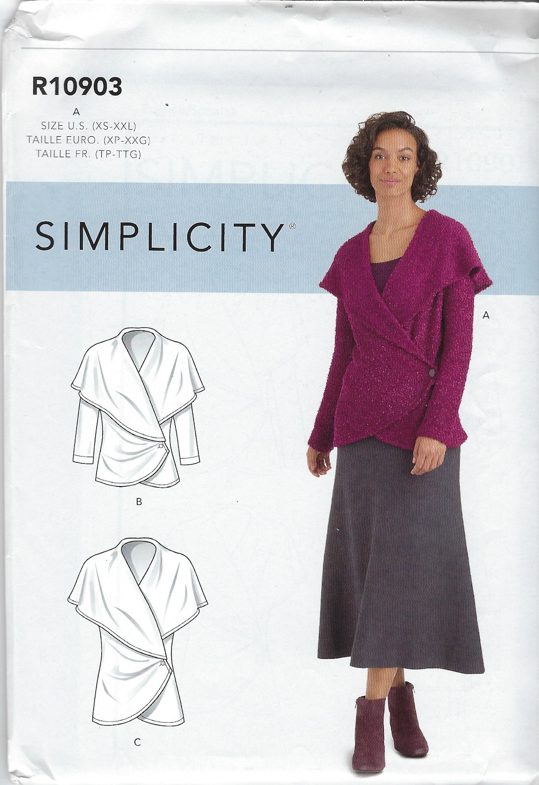 Simplicity R10903 Uncut Simplicity Sewing Pattern 10903 9189 Misses' Knit Wrap Jacket ...