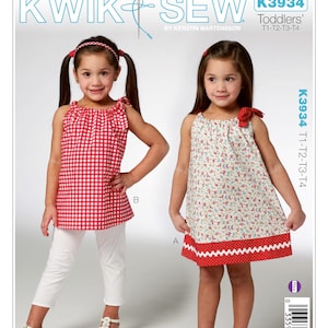 Kwik Sewing Pattern sew 3934 Toddlers' Gathered-Neck Dress and Tunic SIZET1-T2-T3-T4 uncut