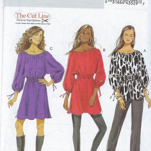 May include: A sewing pattern for a dress with three different style options. The pattern is for sizes large, extra large, and extra extra large. The pattern is from Butterick and has the number B5527 on it.