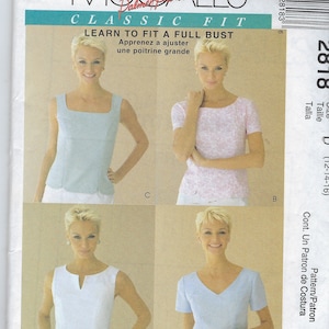 Patrón de costura McCalls 2818 sin cortar para jerseys con costuras princesa, tallas para señoritas: 8-12, 10-12-14, 12, 14, 16, 14-16-18, 18-20-22 (FF)