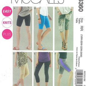 May include: A sewing pattern for knit capri pants. The pattern includes six different styles of capri pants, including black, blue, and patterned options. The pattern is for sizes 18W-20W-22W-24W.
