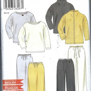 May include: A New Look sewing pattern featuring various clothing designs. The pattern includes tops, jackets, skirts, and pants. The image shows a variety of styles, including a yellow jacket, gray pants, and a long yellow skirt.