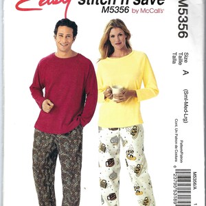 Uncut McCall&#39;s sewing Pattern 5356 misses mens and teenboys top and pull on pants top fpr stretch knit size S-M-L XL-xxl FF