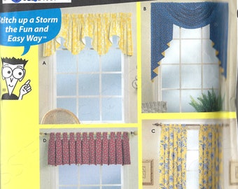 May include: A Simplicity sewing pattern for window treatments. The cover shows examples of curtains and valances in yellow, blue, and red. The text "Sewing Patterns for Dummies" is clearly visible.